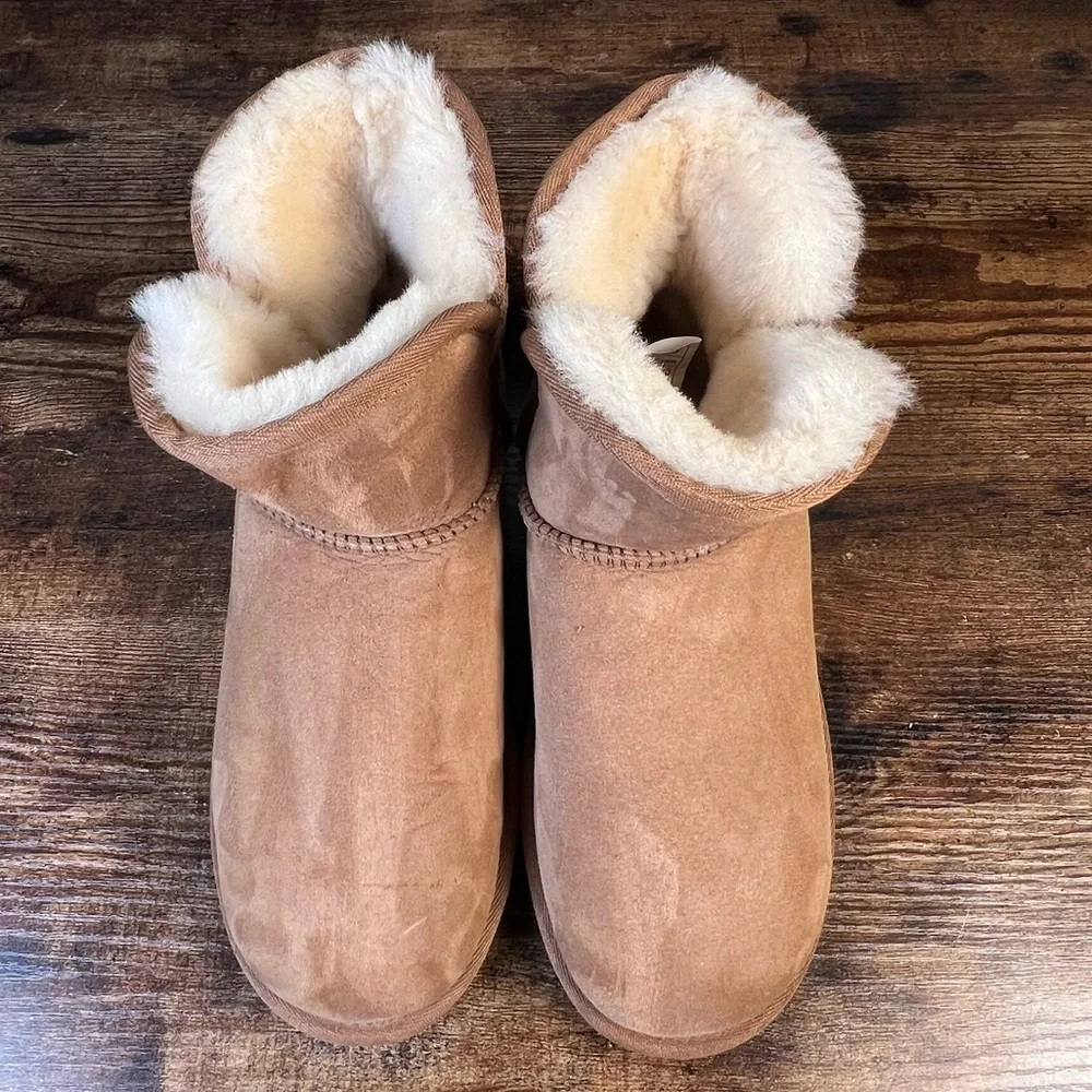 Shearling Style Tan Suede Winter Boots Ugg Lookalike Unbranded Women's 6